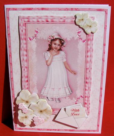Victorian Raspberry Poppet Card Front Topper with Decoupage by Christine Pagan