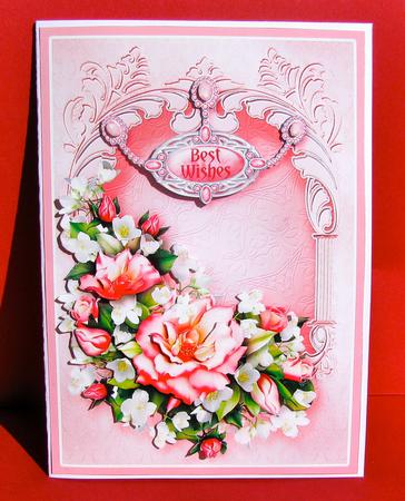 Deep Pink Roses Bouquet on an Arched Frame Decoupage by Christine Pagan