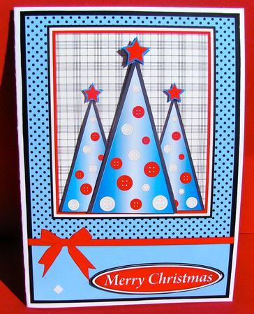 Patterned Button Christmas Trees Decoupage Blue by Christine Pagan
