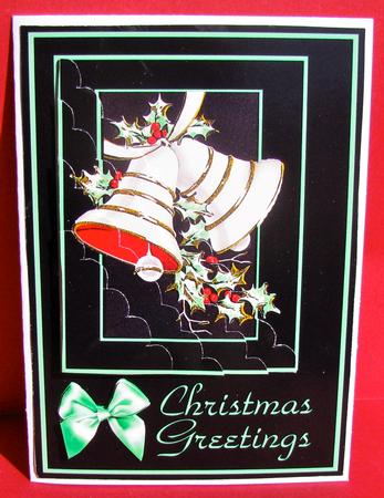 Bells & Holly - Vintage Card Front with Corner Stacker by Christine Pagan