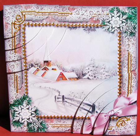 Snow Village Snow 6 Inch Duo Corner Stack Card Front by Christine Pagan