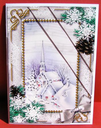 Blue Church Snow 7x5inch Triangle Duo Corner Stacker by Christine Pagan