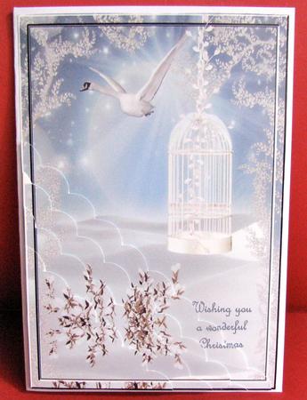 Lone Swan in Flight Scallop Edged Corner Stacker by Christine Pagan