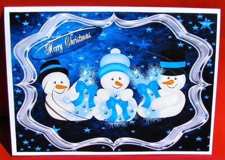 Blue Christmas Snowmen by Christine Pagan