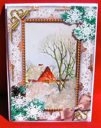 Christmas Scene Snow 7x5inch Picture Card Front and Frame by Christine Pagan