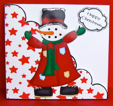 Snowman in Red Coat Cut and Fold Card by Christine Pagan