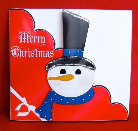 Snowman in Tall Top Hat Cut and Fold Card by Christine Pagan