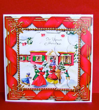 To Your House Ribbon 5inch Square Scalloped 2 Side Stacker by Christine Pagan