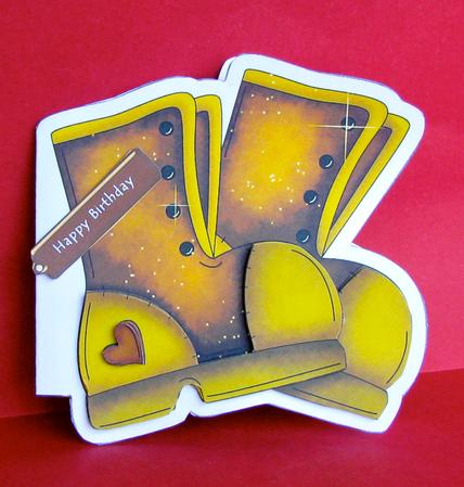 Work Boots Birthday Card by Christine Pagan