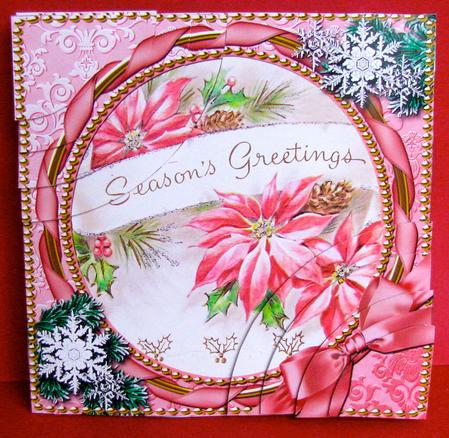 Pink Poinsettia Circle Snow 6in Duo Corner Stack Card Front by Christine Pagan