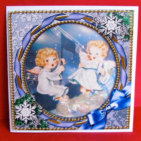Singing Angels Circle Snow Ornate Sq Card Front and Frame by Christine Pagan