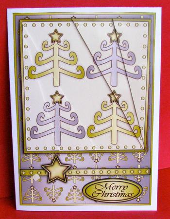 Funky Christmas Trees Card Front Grey by Christine Pagan