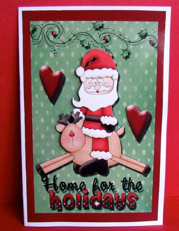 Santa on Reindeer Card Front by Christine Pagan