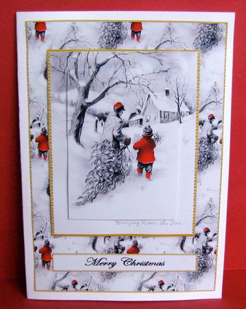 Mother and Son Bring Home the Tree Vintage by Christine Pagan