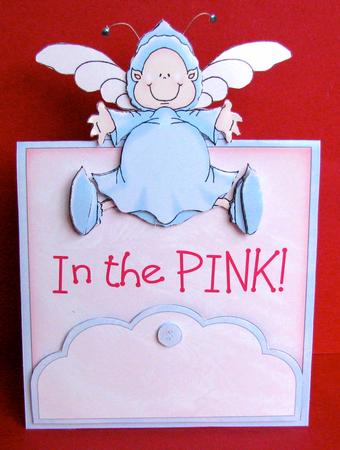 Pixie in the Pink! Vertical Foldback Card with Decoupage by Christine Pagan