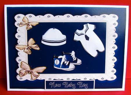 Baby Boy Card Front with Decoupage by Christine Pagan