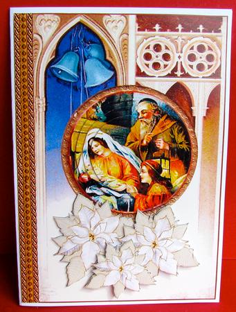 Nativity with White Poinsettia by Christine Pagan