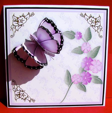 3D Butterfly 'n Bloom in Pink and Card Front by Christine Pagan