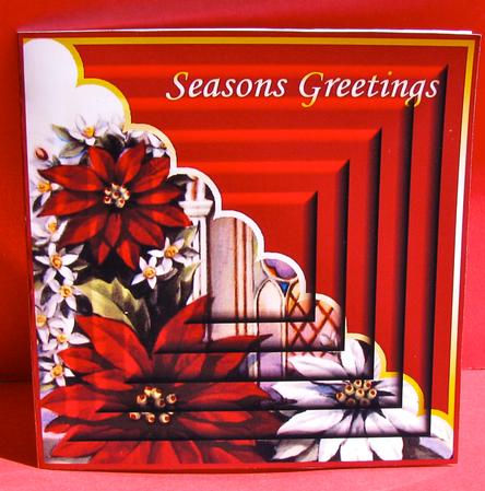 Poinsettia and Church Window Easy Pyramid Quick Card by Christine Pagan