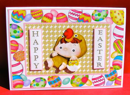 Cute Easter Kid Chick Card Front by Christine Pagan