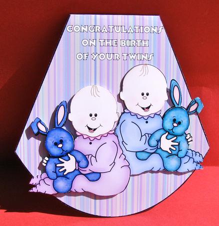 New Baby Twins Wobble Card 2 by Christine Pagan