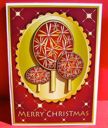 Modern Christmas Trees Decoupage Burgundy by Christine Pagan