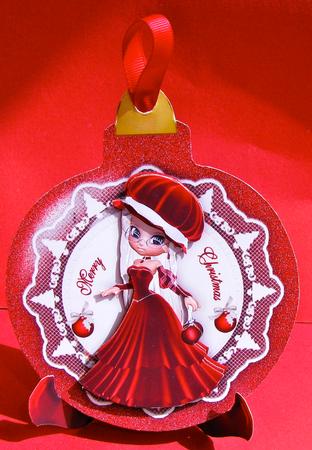 Bauble Shaped Plate Card with Little Miss Santa Decoupage by Christine Pagan
