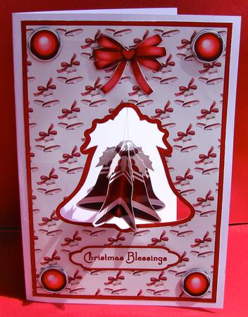 3D Red Christmas Bell Dangler Embellishment and Card Front by Christine Pagan