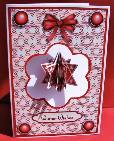 3D Red Christmas Star Dangler Embellishment and Card Front by Christine Pagan