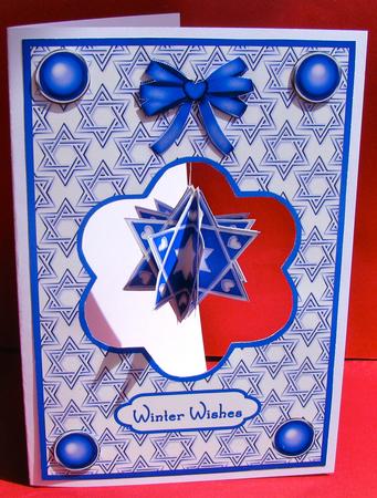3D Blue Christmas Star Dangler Embellishment and Card Front by Christine Pagan