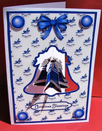 3D Blue Christmas Bell Dangler Embellishment and Card Front by Christine Pagan