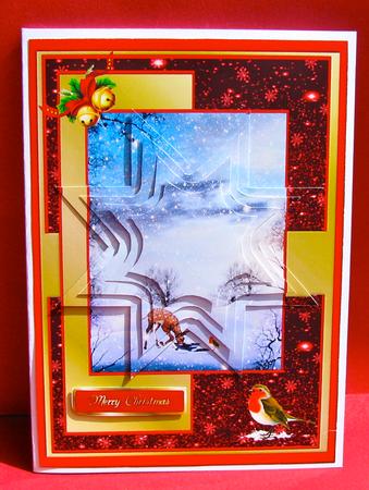 Christmas Robin and Deer Scene with Star Pyramage by Christine Pagan