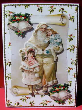 Vintage Santa with Children on a Scroll by Christine Pagan