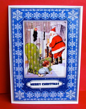 Peeking at Santa Pyramid Card Front by Christine Pagan
