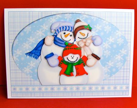 Happy Snow Family Decoupage Card Front by Christine Pagan