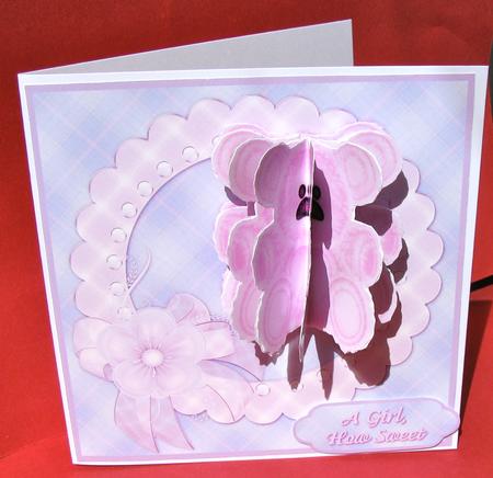 3D Pink Teddy and New Baby Card Front by Christine Pagan
