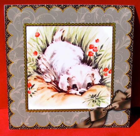 Cute Puppy Scallop 5inch Cut and Fold Card by Christine Pagan