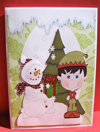 Snowman with Santa's Helper by Christine Pagan