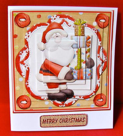 Santa Brings Gifts Pyramid Card Front by Christine Pagan