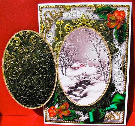 Winter Snow Scene Holly Christmas A5 Locket Card Front by Christine Pagan
