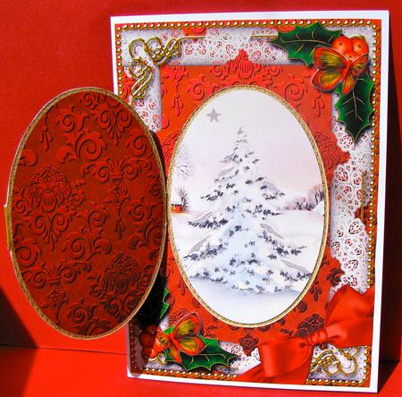 Snowy Christmas Tree Holly A5 Locket Card Front by Christine Pagan