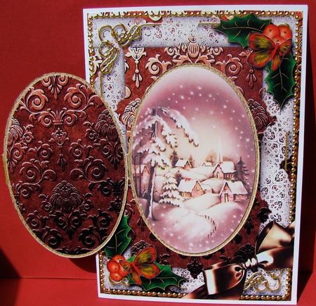 Snowy Village Holly A5 Locket Card Front by Christine Pagan