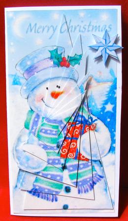 Snowman with Present, Twisted Pyramids by Christine Pagan
