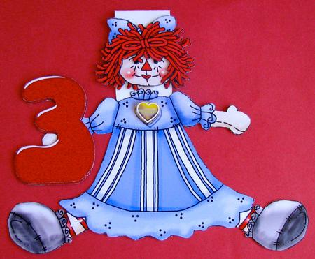 Raggedy 3rd Birthday Flip-up Card by Christine Pagan
