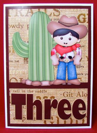 Three Today! Cowboy Birthday Card by Christine Pagan