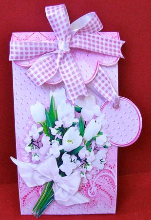 Pink Floral Lace and Pearls, Gift Envelope with 3 Decoupage by Christine Pagan