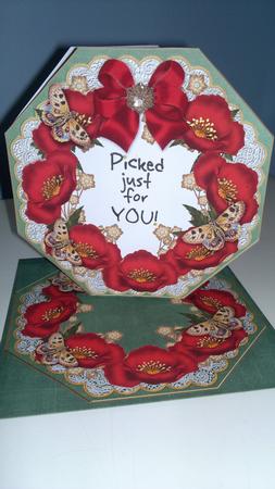 Red Poppy Green Lace Octagon Decoupage Card Kit by Christine Simmonds