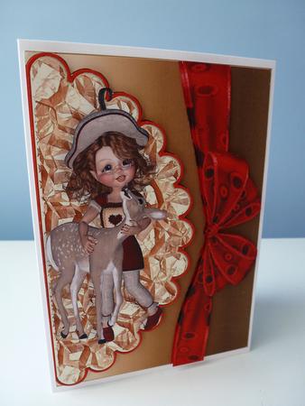 Deer with Little Girl, on Scalloped Envelope by Christine Simmonds