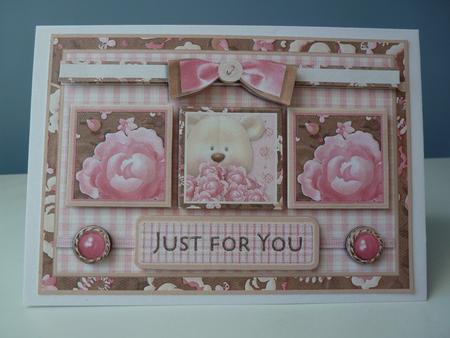 Just for You Cute Bear with Flowers Card Front by Christine Simmonds