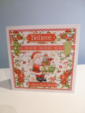 Santa Making Spirits Bright Hohoho Believe 8x8 Card Front by Christine Simmonds